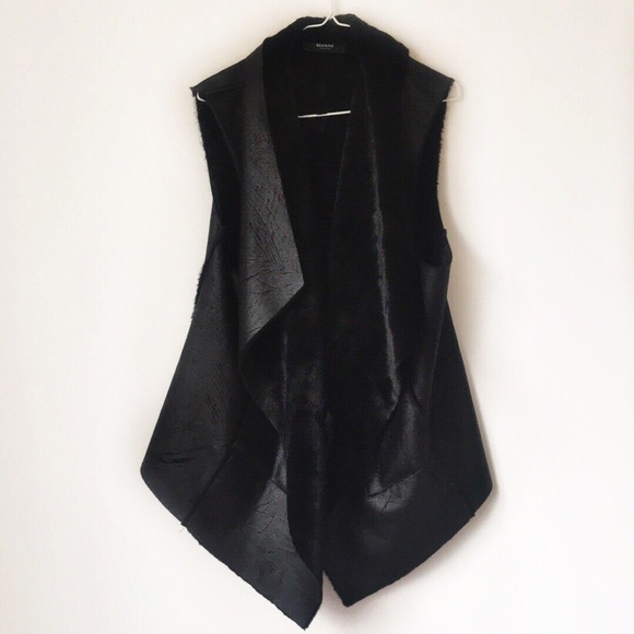 Alfani Jackets & Blazers - Alfani Woman Faux Suede Fur Drape Black Vest